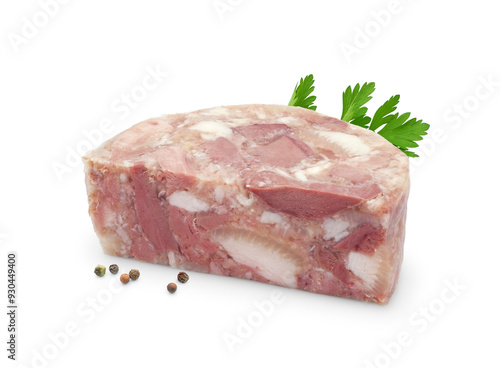 Foto Piece of salceson (brawn or headcheese) isolated on white background