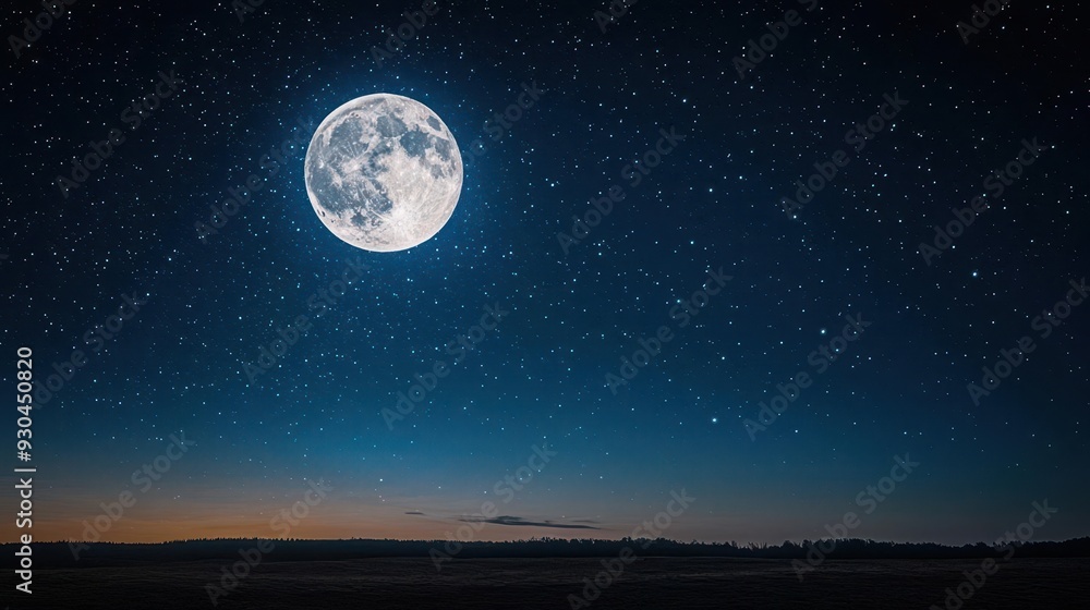 Full moon shining brightly in the night sky with stars Full moon shining brightly in the night sky with stars