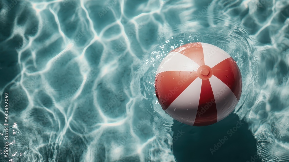 A red and white beach ball floating peacefully in a pool, representing a relaxing summer day by the water, and capturing the joyful essence of a vacation moment. A red and white beach ball floating peacefully in a pool, representing a relaxing summer day by the water, and capturing the joyful essence of a vacation moment.