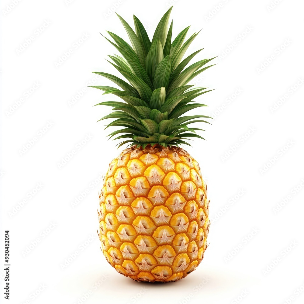 Pineapple isolated. One whole pineapple with green leaves on white background with Pineapple isolated. One whole pineapple with green leaves on white background with