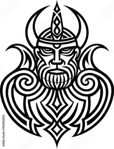 mythology modern tribal tattoo illustration black and white