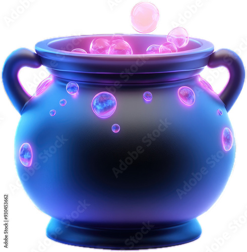 Magical Cauldron with Glowing Purple and Pink Bubbles photo