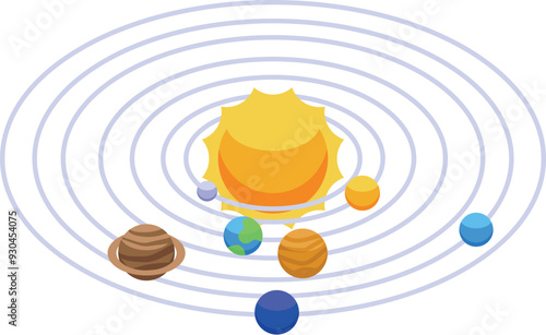 Colorful model of our solar system showing the planets orbiting around the sun