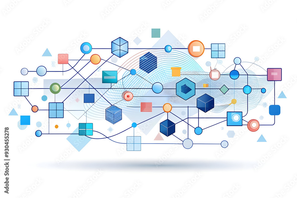 Smart Business Concept: Flat AI Driven Blockchain Frame with Digital Connections Symbolizing Security and Transparency in Simple Vector Illustration Smart Business Concept: Flat AI Driven Blockchain Frame with Digital Connections Symbolizing Security and Transparency in Simple Vector Illustration