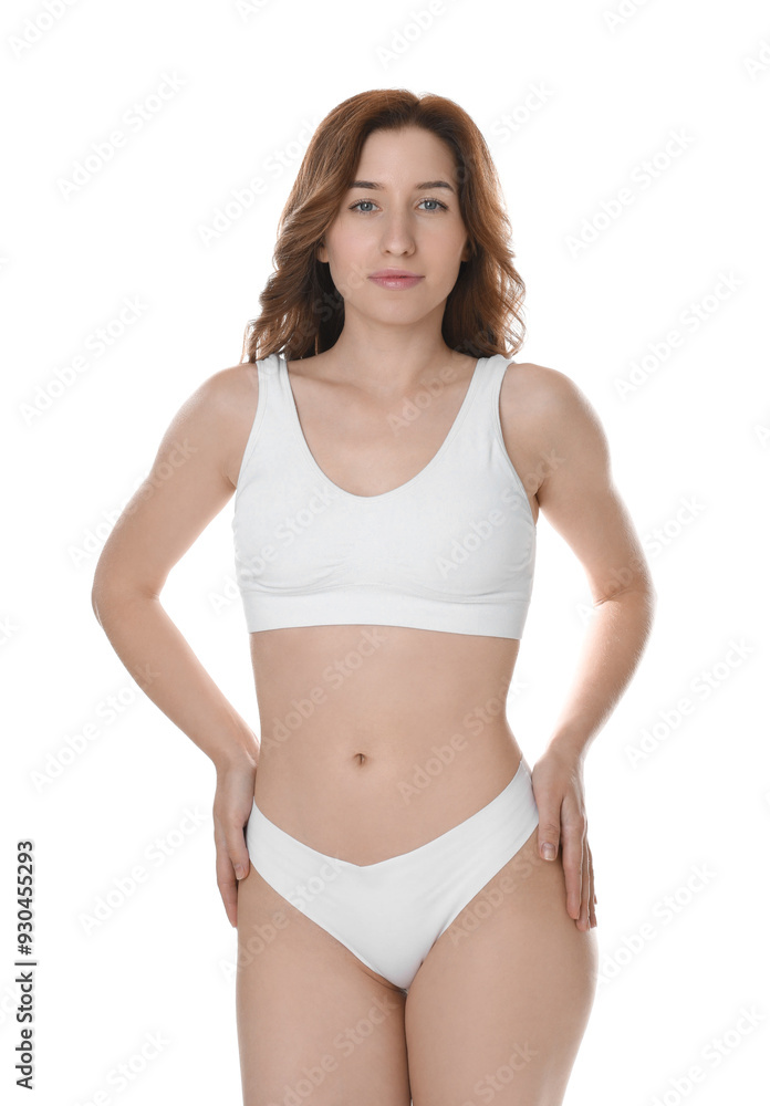 Woman with slim body posing on white background Woman with slim body posing on white background