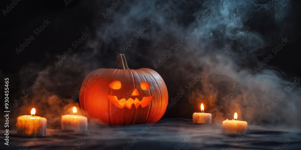 Naklejka premium Spooky Halloween Pumpkin with Candles created by ai