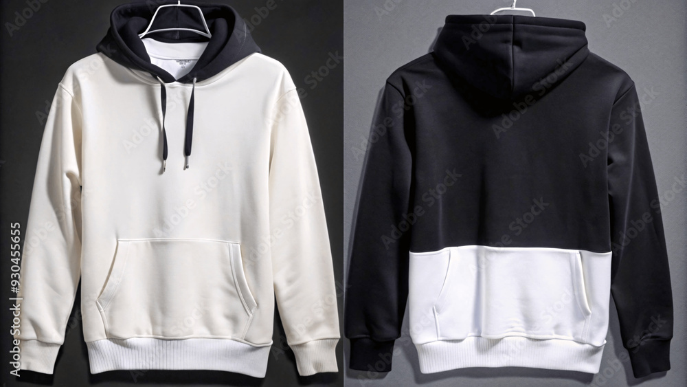 White black hoodie front back mockup. Fashionable template sweatshirt casual clothes with hood cotton vector textile unisex set for sports White black hoodie front back mockup. Fashionable template sweatshirt casual clothes with hood cotton vector textile unisex set for sports