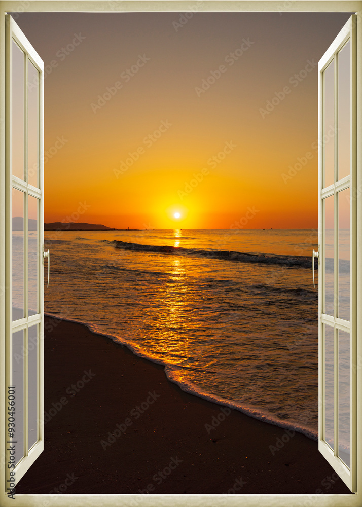 Open window | Window view | Sunset at the sea | Beach sunrise | Landscape | Nature | Calm
