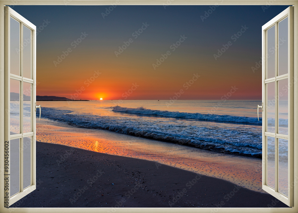 Open window | Window view | Sunset at the sea | Beach sunrise | Landscape | Nature | Calm