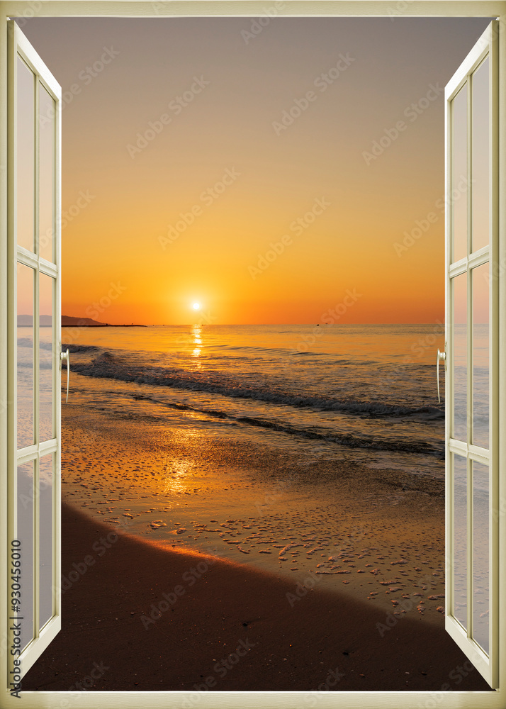 Open window | Window view | Sunset at the sea | Beach sunrise | Landscape | Nature | Calm