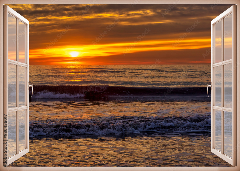 Open window | Window view | Sunset at the sea | Beach sunrise | Landscape | Nature | Calm