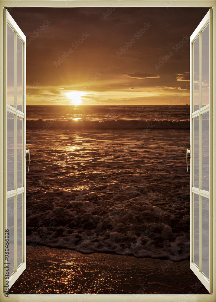 Open window | Window view | Sunset at the sea | Beach sunrise | Landscape | Nature | Calm