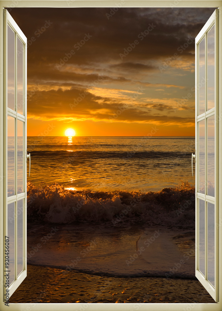 Open window | Window view | Sunset at the sea | Beach sunrise | Landscape | Nature | Calm