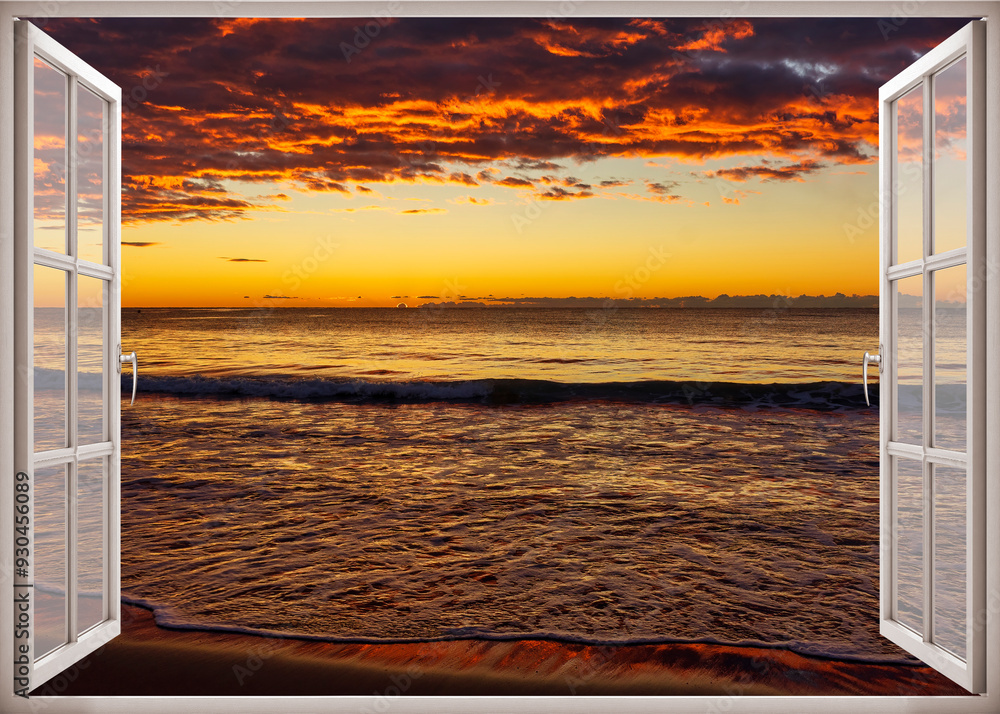 Open window | Window view | Sunset at the sea | Beach sunrise | Landscape | Nature | Calm