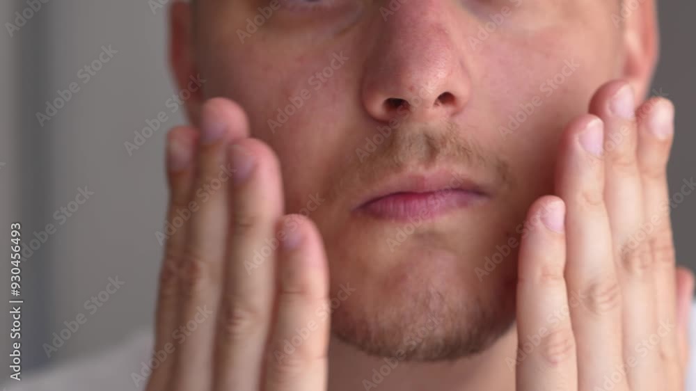 The man slaps himself in the face.
A blow to the face.
Slow motion slap.
Close-up of the man's face. The man slaps himself in the face.
A blow to the face.
Slow motion slap.
Close-up of the man's face.