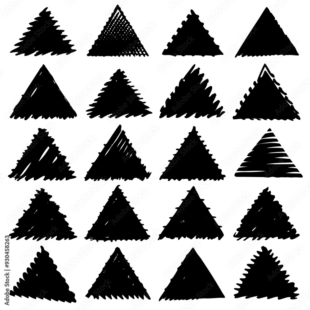 Obraz premium A collection of black triangles positioned on a crisp white background