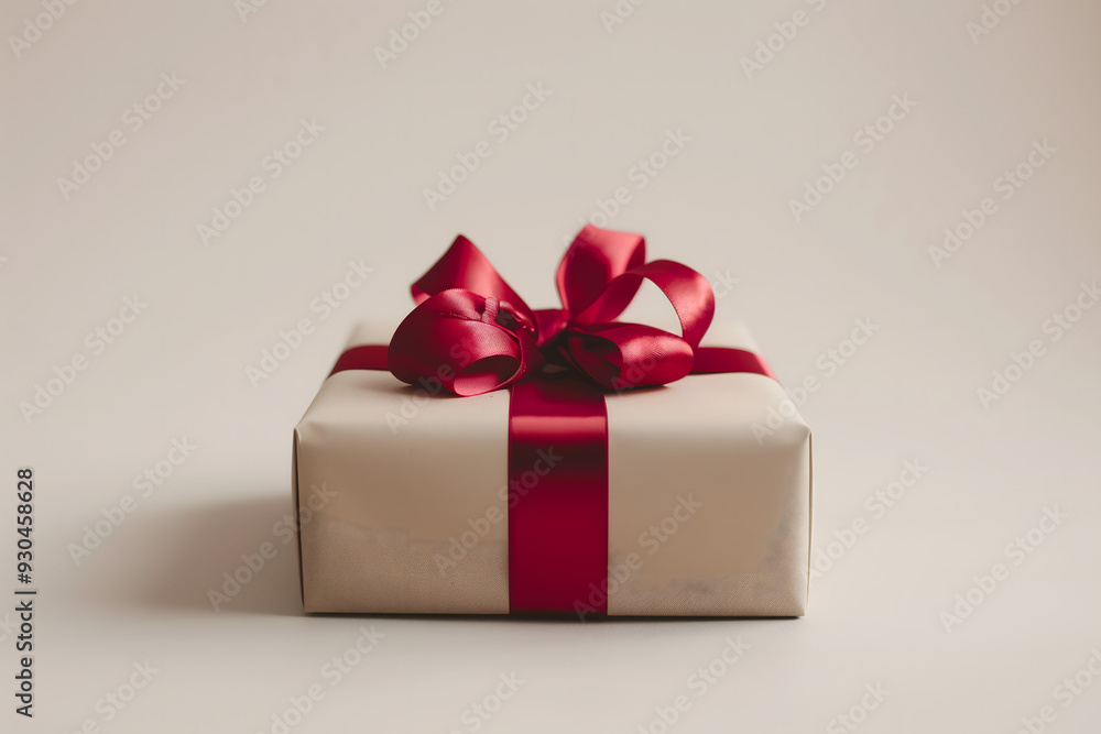 Elegant Gift Wrapped in Golden Paper with a Red Ribbon Bow Elegant Gift Wrapped in Golden Paper with a Red Ribbon Bow