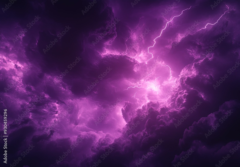 Obraz premium A purple lightning bolt illuminating the sky, with dark clouds in the background.