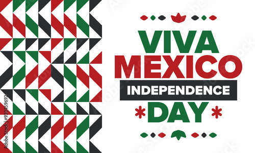 Viva Mexico. Mexican Independence Day. Happy holiday. Celebrate annual in September 16. Freedom day. Patriotic mexican design. Poster, card, banner, template, background. Vector illustration