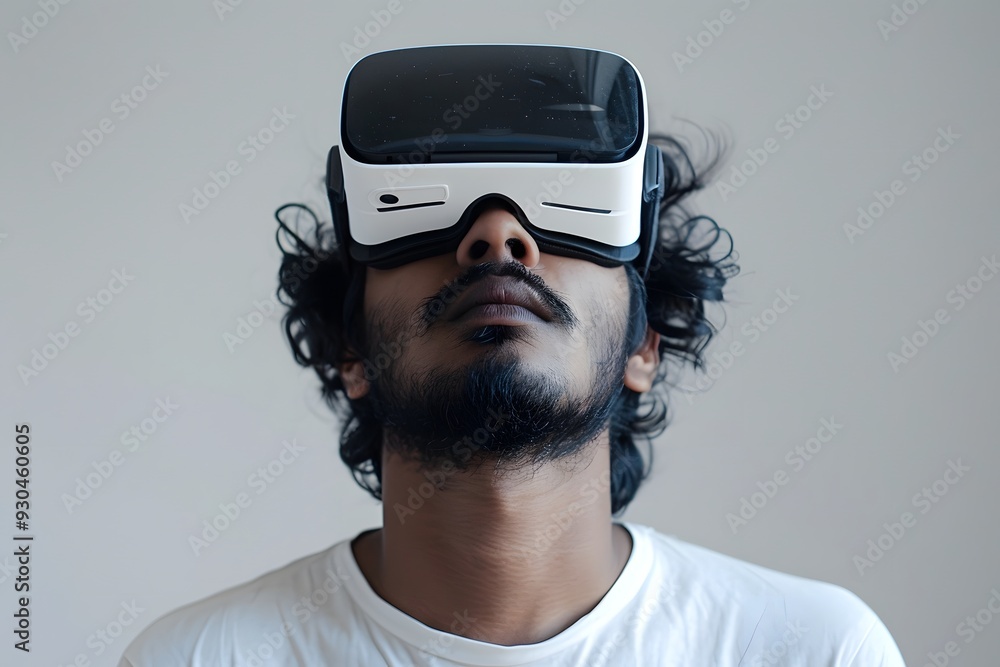 Man Wearing Virtual Reality Headset, VR Technology User Man Wearing Virtual Reality Headset, VR Technology User