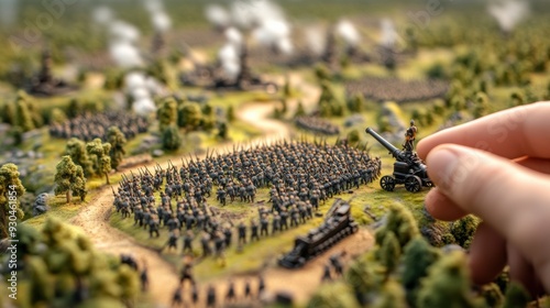 A miniature army is being attacked by a hand, AI
