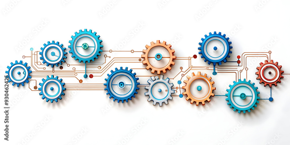 Efficient AI-Powered Automation Flow with Gears and Data Streams on White Background - Smart Business Concept in Flat Vector Illustration Efficient AI-Powered Automation Flow with Gears and Data Streams on White Background - Smart Business Concept in Flat Vector Illustration