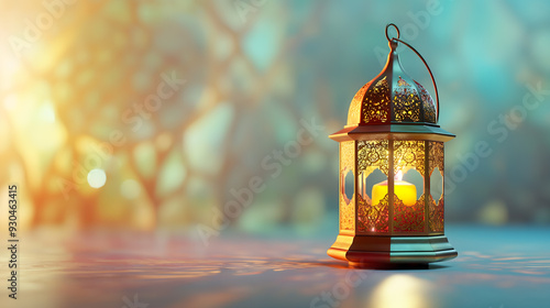 Illuminated Traditional Lantern on a Warm Glowing Background