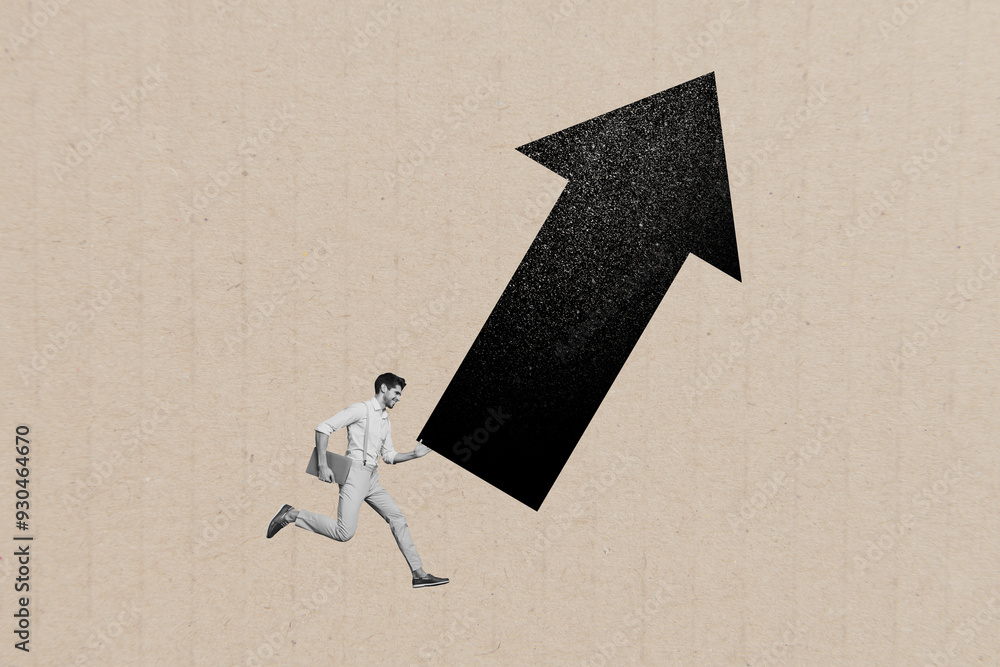 Valokuva Composite photo collage of happy businessman run promotion arrow pointer success