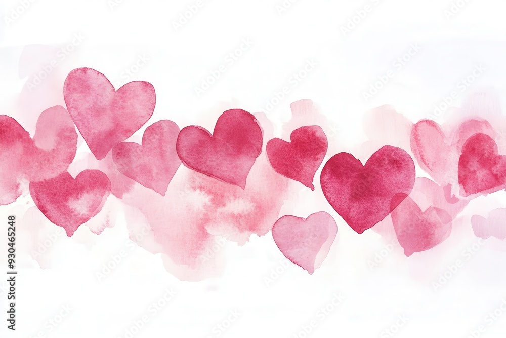 Elegant watercolor backdrop displaying rosy and deep red hearts on a light canvas. Perfect for a valentine's day celebration frame Elegant watercolor backdrop displaying rosy and deep red hearts on a light canvas. Perfect for a valentine's day celebration frame