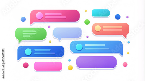 Beautiful 3d render design set of a different chatting sms template bubbles. blank colorful text bubbles Vector illustration