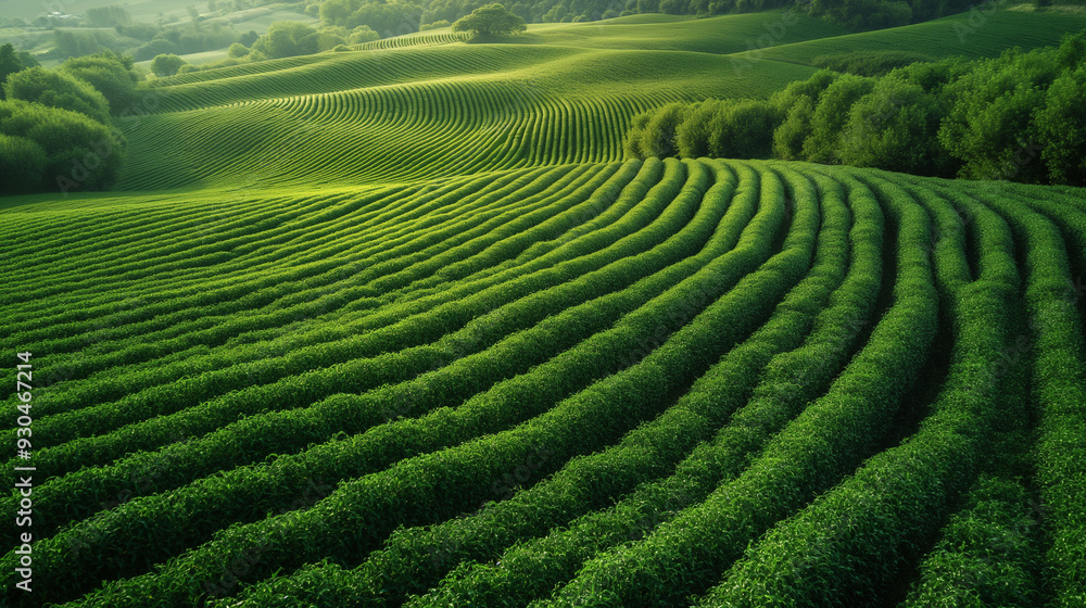 Green Tea Plantation with Rolling Hills and Lush Vegetation Green Tea Plantation with Rolling Hills and Lush Vegetation