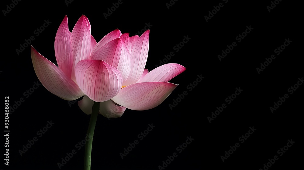 Fototapeta premium Pink Lotus Flower Isolated on Black Background