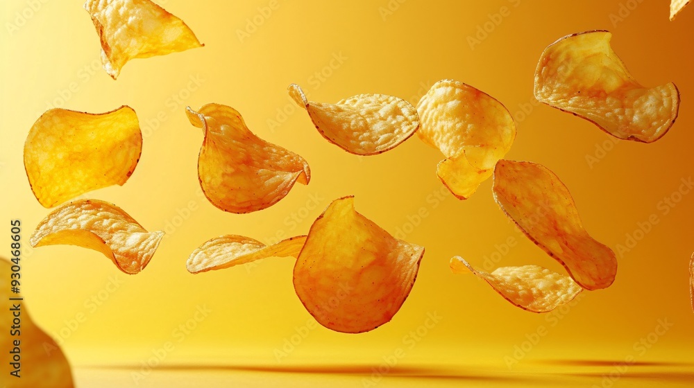 a group of potato chips floating in the air a group of potato chips floating in the air