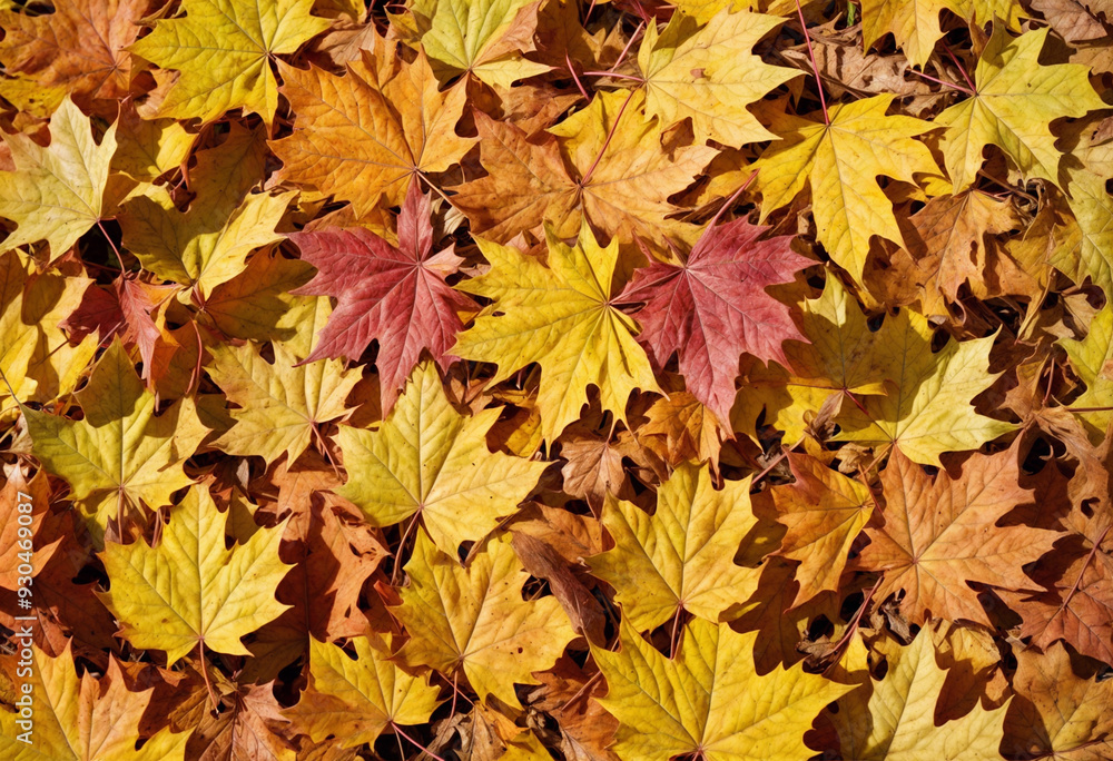 Autumn colored maple tree branch isolated at the edge of an empty sunny blue sky, blurry yellow and orange bright fall leaf background with copy space Autumn colored maple tree branch isolated at the edge of an empty sunny blue sky, blurry yellow and orange bright fall leaf background with copy space