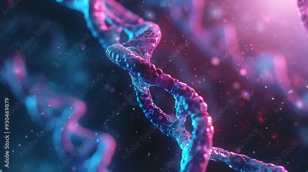 Abstract Neon-Lit DNA Strand in a Dark Space Abstract Neon-Lit DNA Strand in a Dark Space