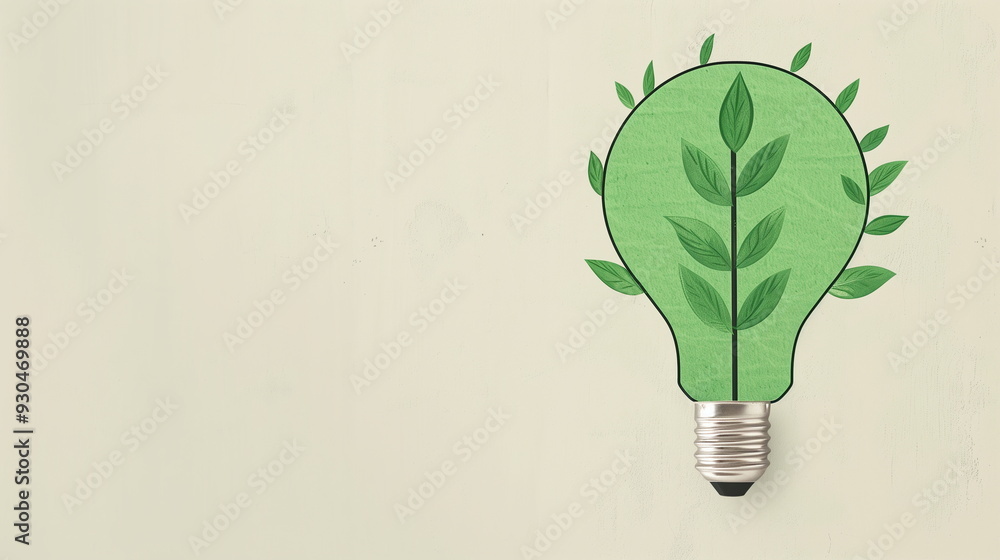Eco-Friendly Lightbulb with Green Leaf Illustration Promoting Sustainability and Renewable Energy Concepts Eco-Friendly Lightbulb with Green Leaf Illustration Promoting Sustainability and Renewable Energy Concepts