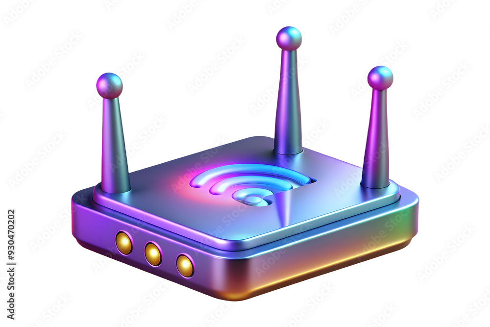 Smart Technology Concept: Flat Holographic Router with Glowing Antennas on Glossy White Surface - Advanced Networking and Connectivity Symbolized in Simple Vector Illustration for Business Smart Technology Concept: Flat Holographic Router with Glowing Antennas on Glossy White Surface - Advanced Networking and Connectivity Symbolized in Simple Vector Illustration for Business