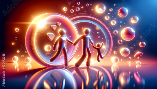 Beautiful Glossy Background Illustrating Same Sex Parents Holding Hands with a Soft Glow Effect - Ideal for Family Love and Connection Advertisements - Photo Stock Concept