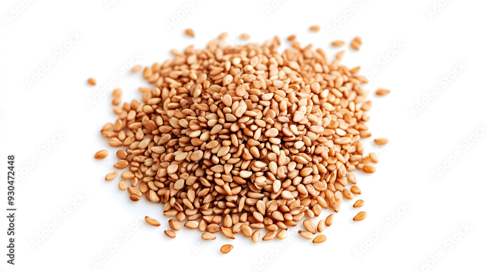 Close-up of a Heaping Pile of Sesame Seeds on a White Background Close-up of a Heaping Pile of Sesame Seeds on a White Background