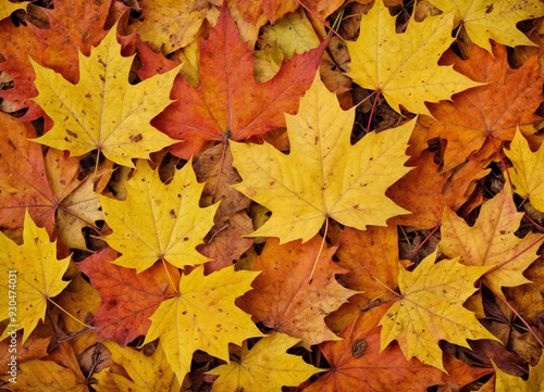 Orange fall leaves in park, autumn natural background