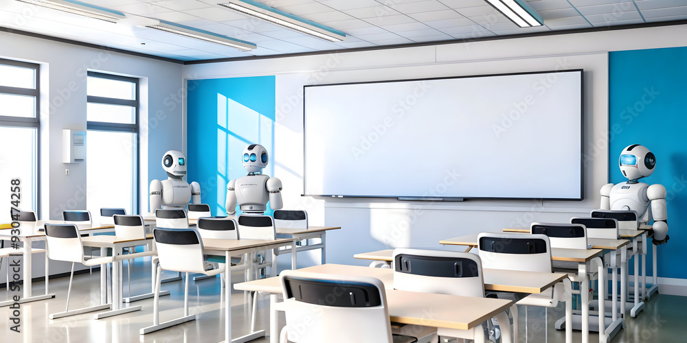 Glossy AI Enhanced Education Background: Modern High-Tech Classroom with Interactive Whiteboards and Innovation-Driven Learning Tools - Technology-Focused Scene of AI Powered Learning Environment for Glossy AI Enhanced Education Background: Modern High-Tech Classroom with Interactive Whiteboards and Innovation-Driven Learning Tools - Technology-Focused Scene of AI Powered Learning Environment for
