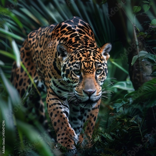 A Jaguar in Amazon rain forest. photo