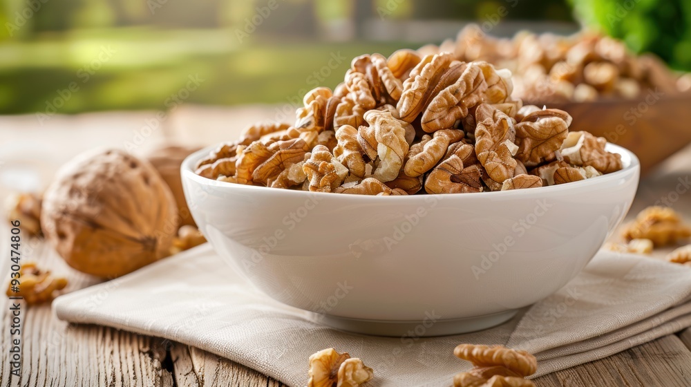 A close-up of a bowl filled with fresh walnuts, perfect for healthy eating and culinary inspiration in natural lighting. A close-up of a bowl filled with fresh walnuts, perfect for healthy eating and culinary inspiration in natural lighting.