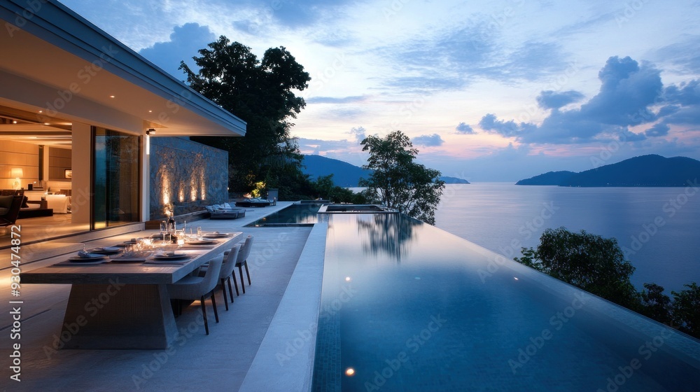 An expansive view of the sunset over the seascape is surrounded by an infinity pool and dining area. An exquisite tropical hideaway ideal for a duo An expansive view of the sunset over the seascape is surrounded by an infinity pool and dining area. An exquisite tropical hideaway ideal for a duo