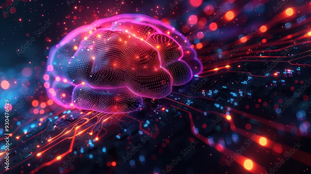 Vibrant digital brain illustration with colorful lights and neural connections, representing advanced technology and innovation. Vibrant digital brain illustration with colorful lights and neural connections, representing advanced technology and innovation.