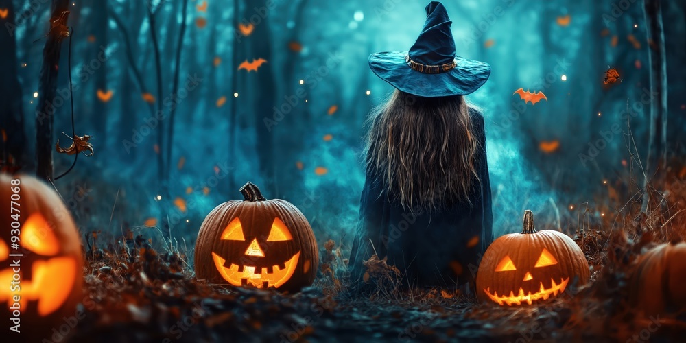 Fototapeta premium Witch in a Spooky Halloween Forest created by ai