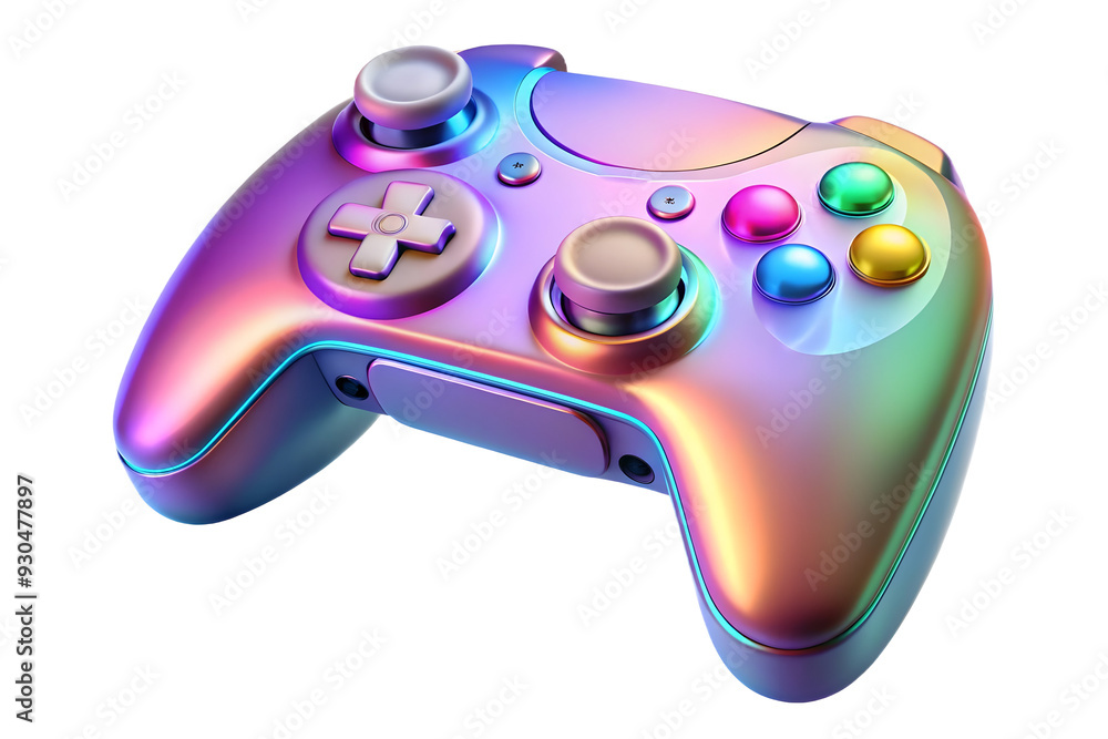 Holographic Gaming Controller on Glossy Surface - Advanced Technology and Design with Glowing Buttons for Futuristic Gaming Experience Holographic Gaming Controller on Glossy Surface - Advanced Technology and Design with Glowing Buttons for Futuristic Gaming Experience