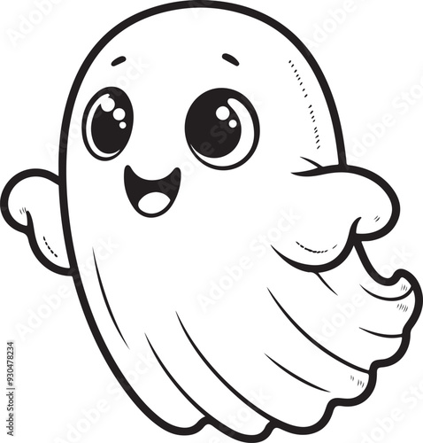 Cartoon Ghost outlined for coloring book isolated on a white background