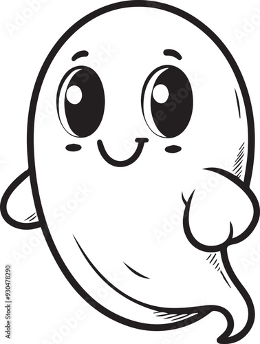 Cartoon Ghost outlined for coloring book isolated on a white background