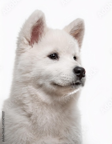 北海道犬の子犬のポートレート（Hokkaido inu puppy portrait on white background） 